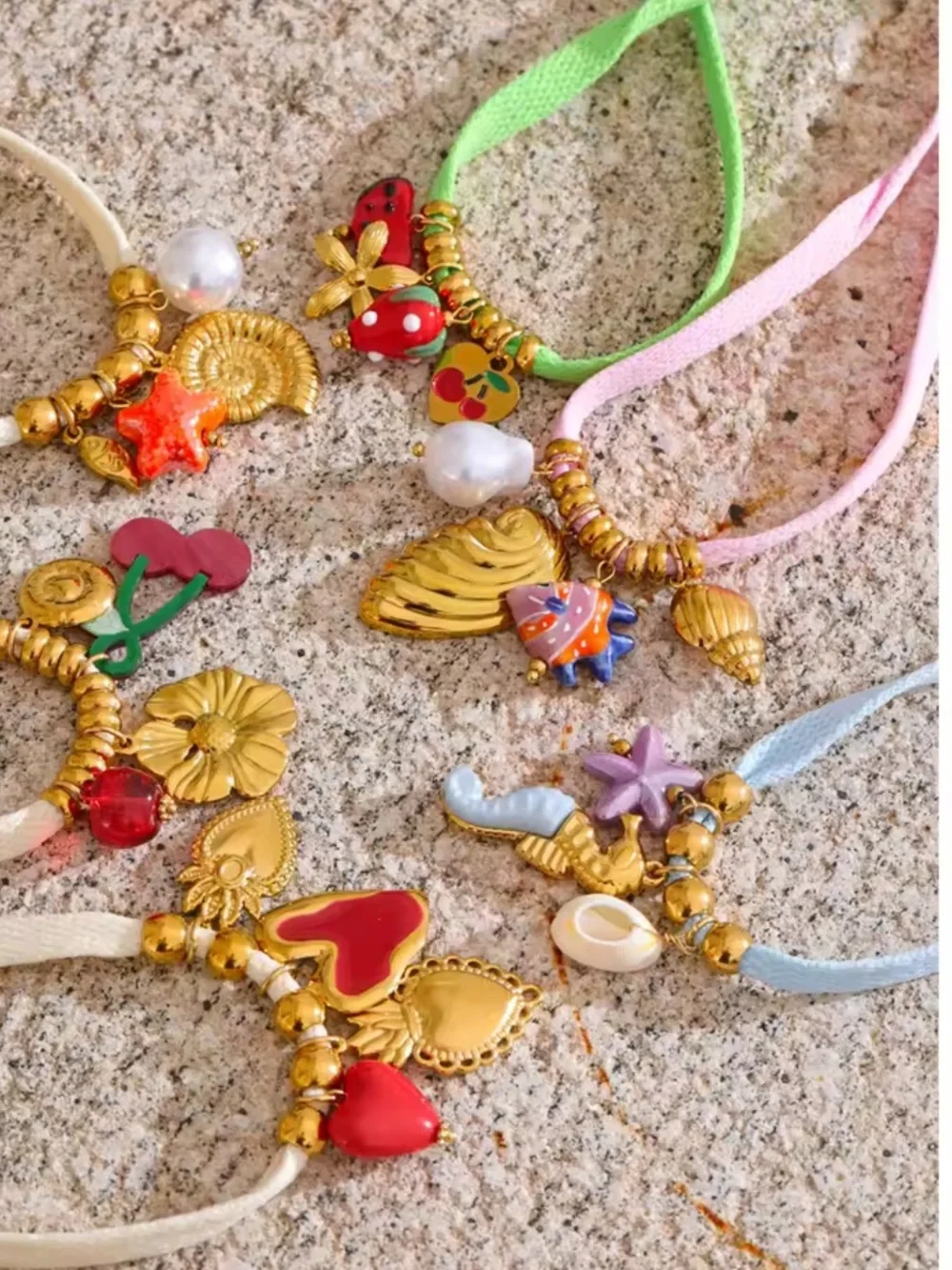 Sea Coastal Charms Pink Cord Necklace